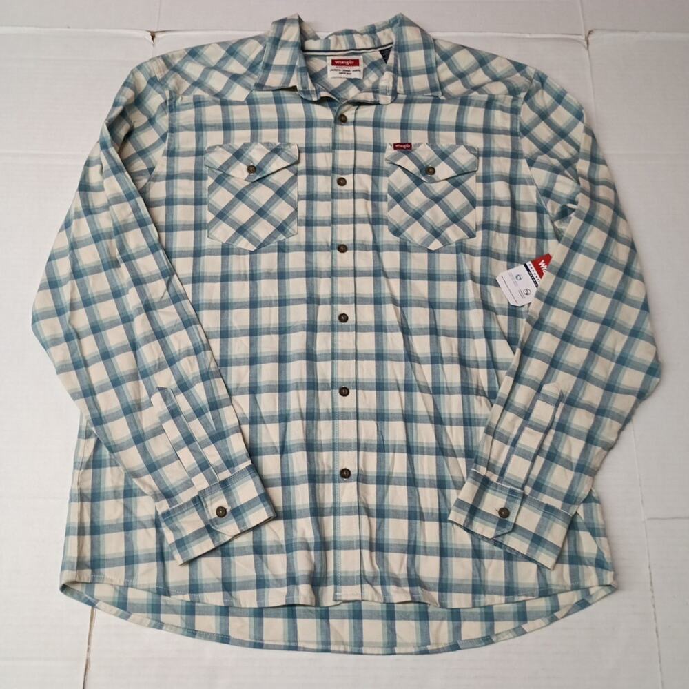 Wrangler Cowboy Wash Twill Shirt Mens XL Nile Blue Checkered